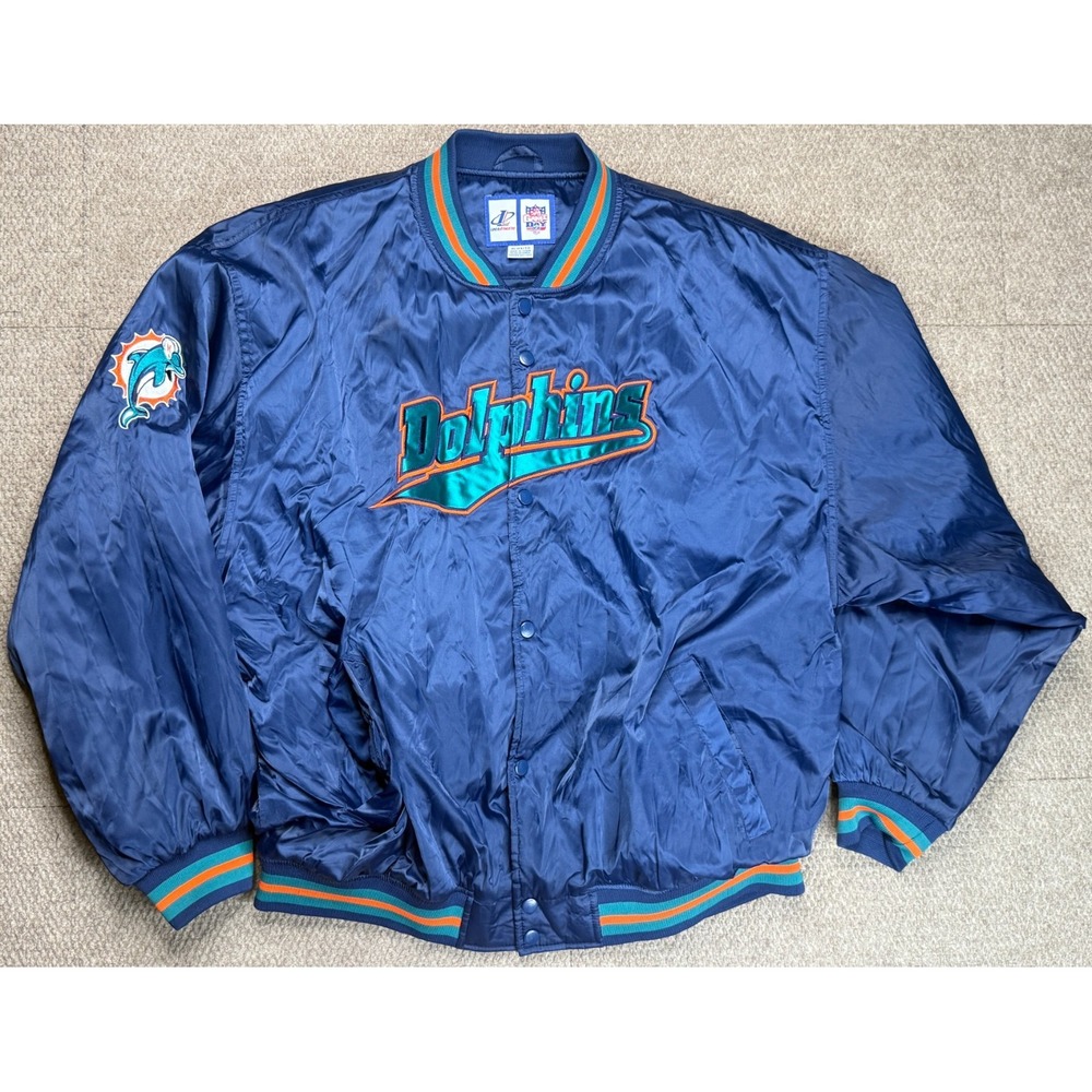 Logo Athletic Game Day Vtg NFL Miami Dolphins Embroidered Bomber Jacket Size XL